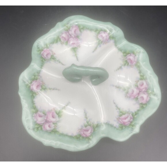 VTG Porcelain Floral Divided Candy Nut Dish 1959 Signed RARE - Picture 4 of 6